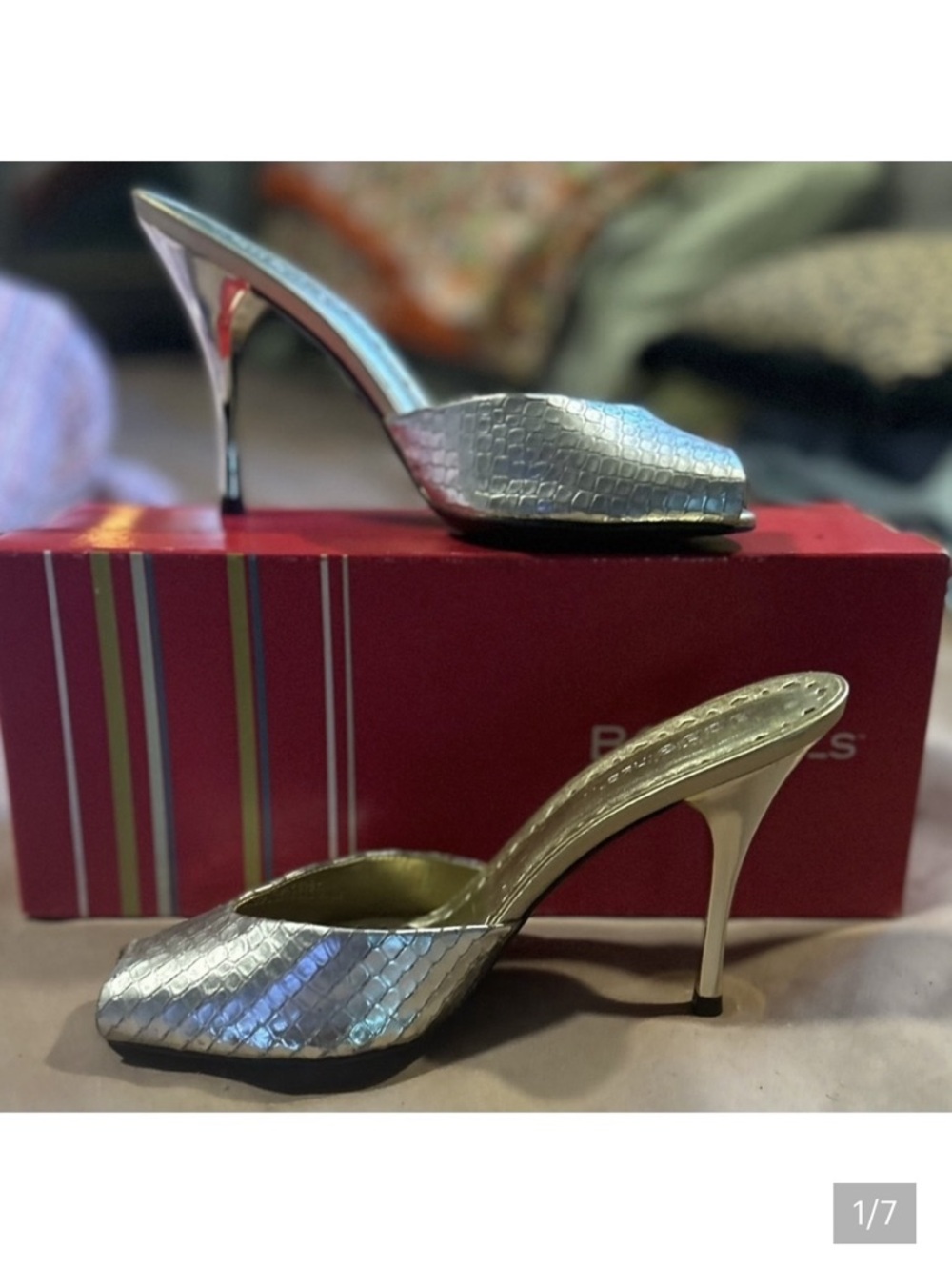 Vintage BCBGirls "BG-LUSY" heels metallic gold snake mules NIB Women’s size 7 M